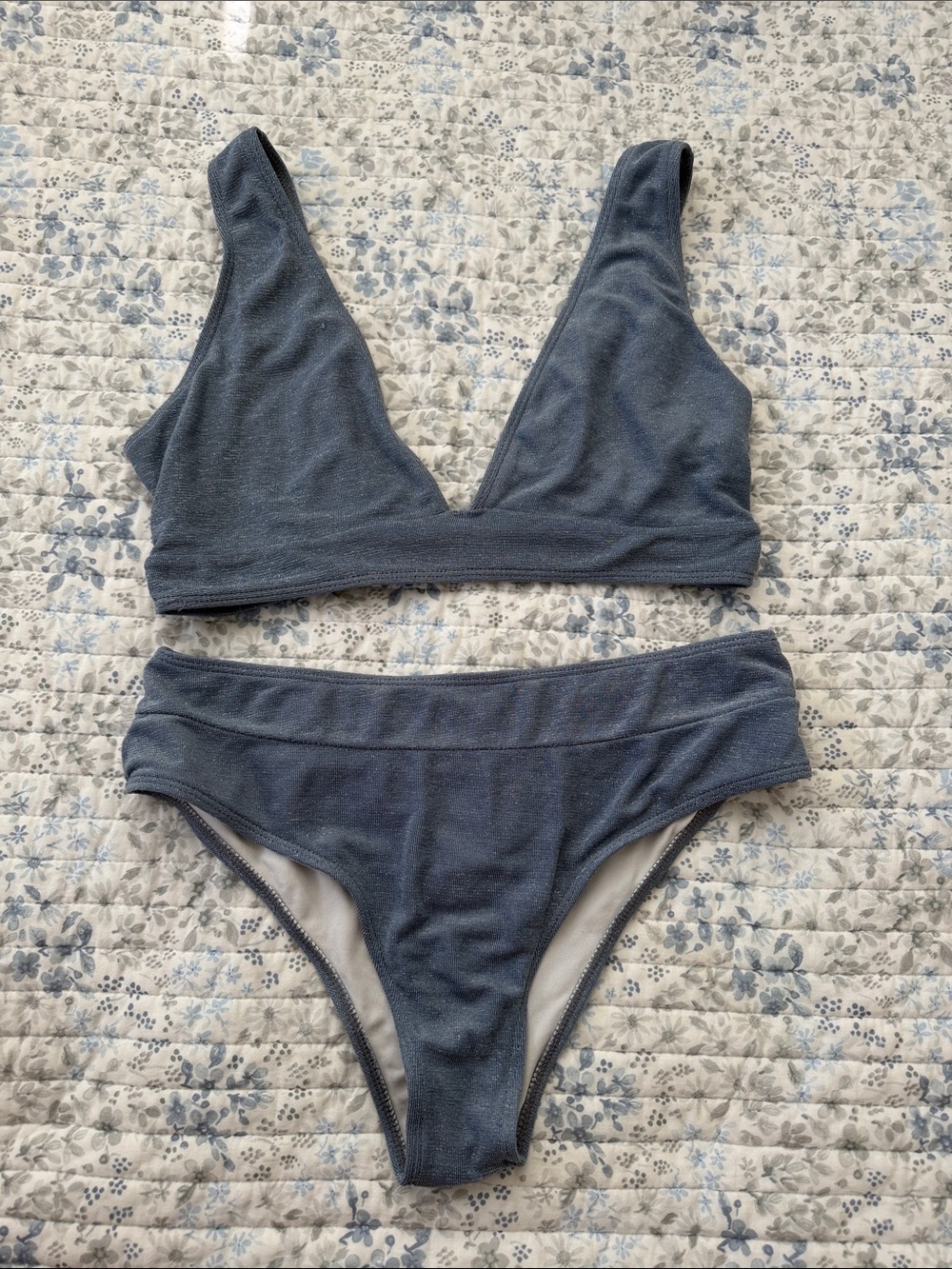 Textured Blue Two-Piece Bikini Set